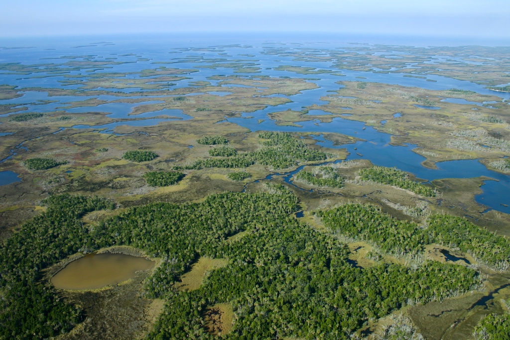 Aerial photo of Chassohowitzka National Wildlife Refuge showing connected network of lands and waters.