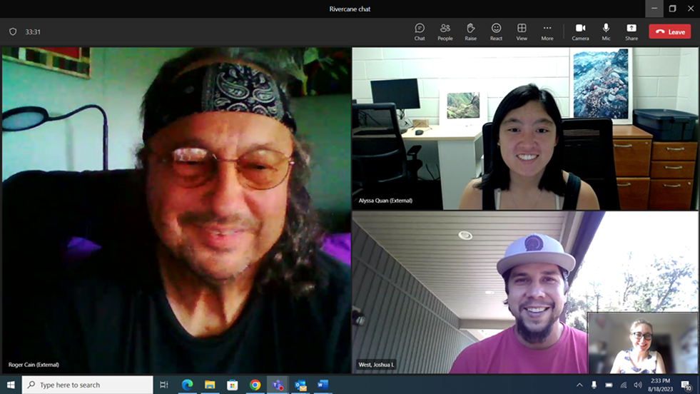 Smiling faces in a videoconferencing call.