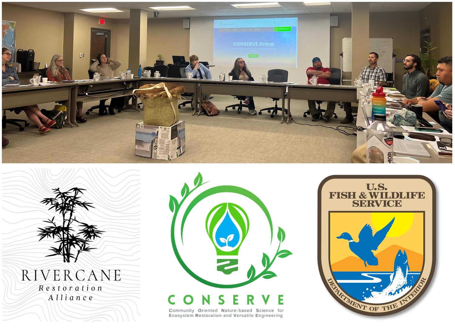 Collage of photo of people sitting around a conference table together with the logos of the convening organizations.