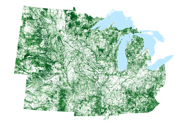 Map of the 2026 Midwest Conservation Blueprint in shades of green.