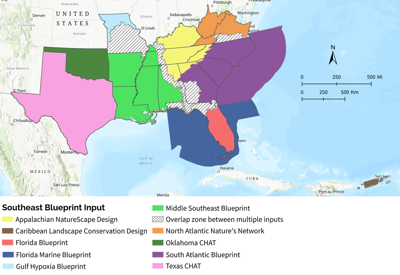 Map of the inputs used in Southeast Blueprint 2020.