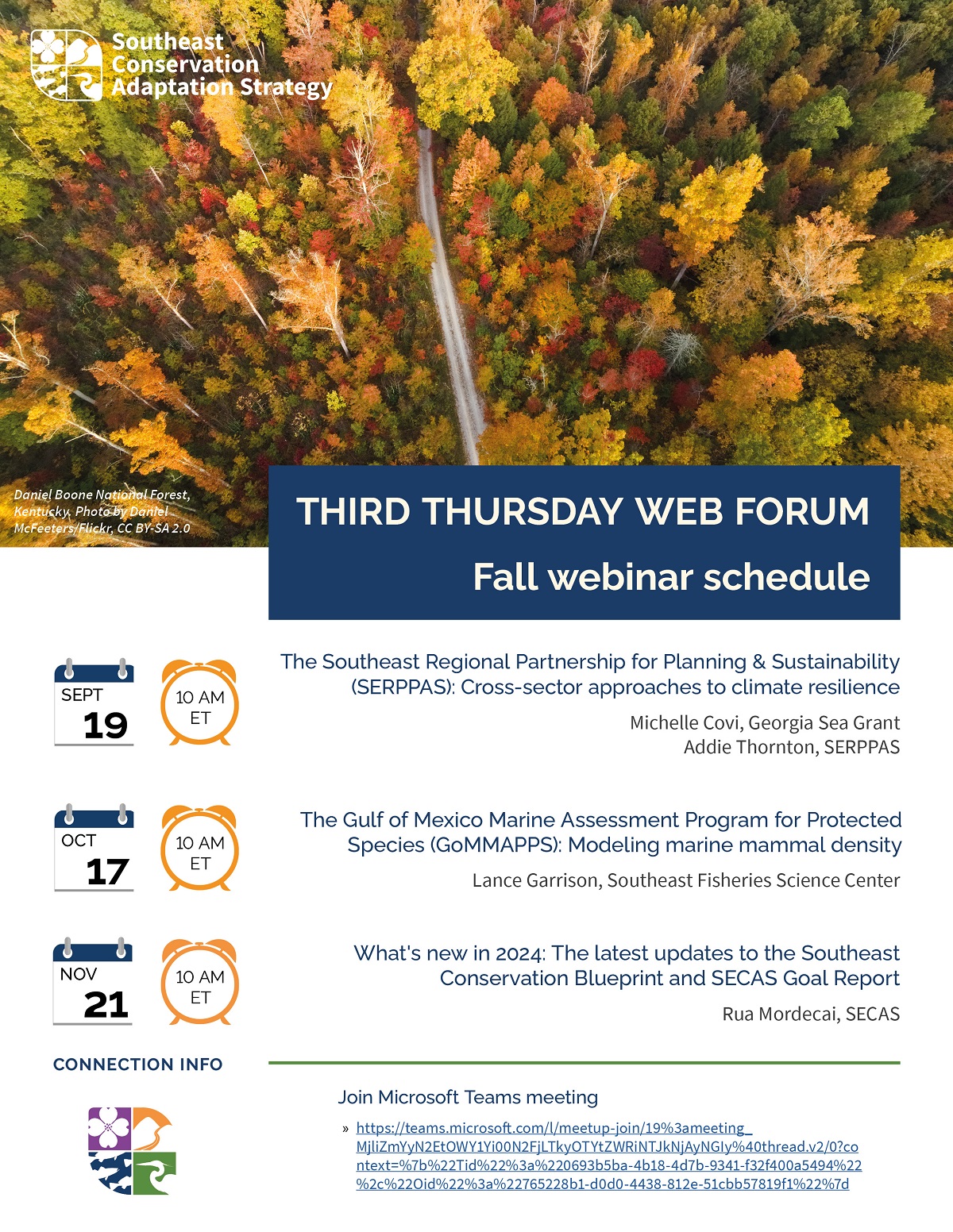 Flyer advertising upcoming webinars.