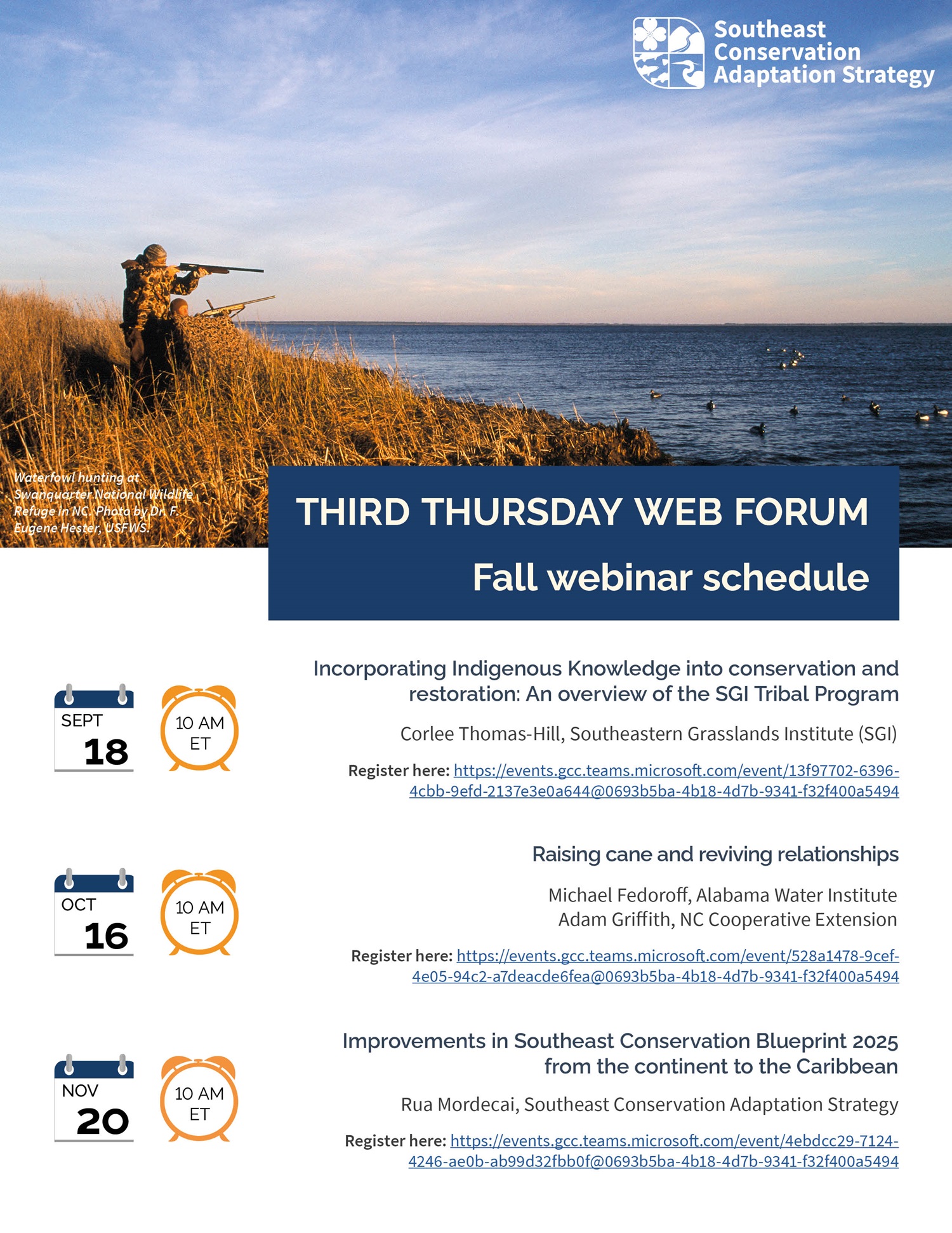 Flyer advertising upcoming webinars.