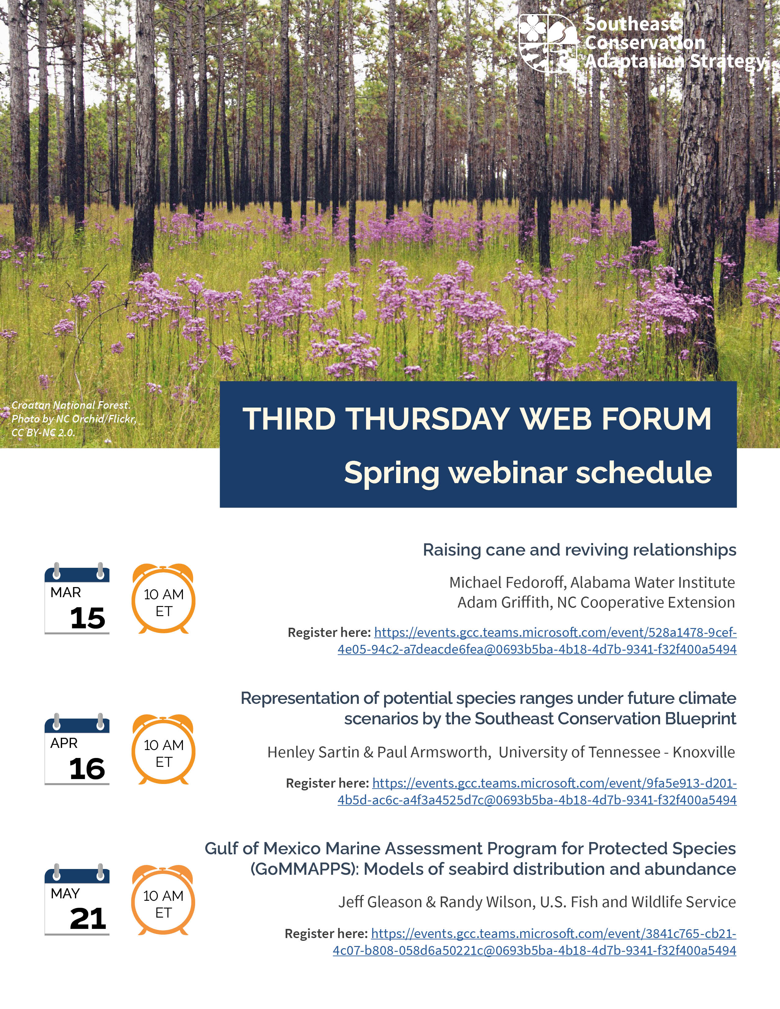 Flyer advertising upcoming webinars.