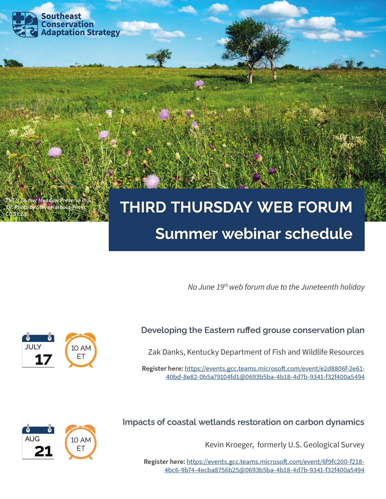 Flyer advertising upcoming webinars.